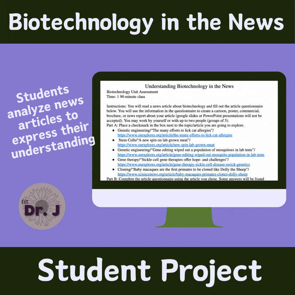 Understanding Biotechnology & Ethics in the News Project - Cartoon, Video, etc