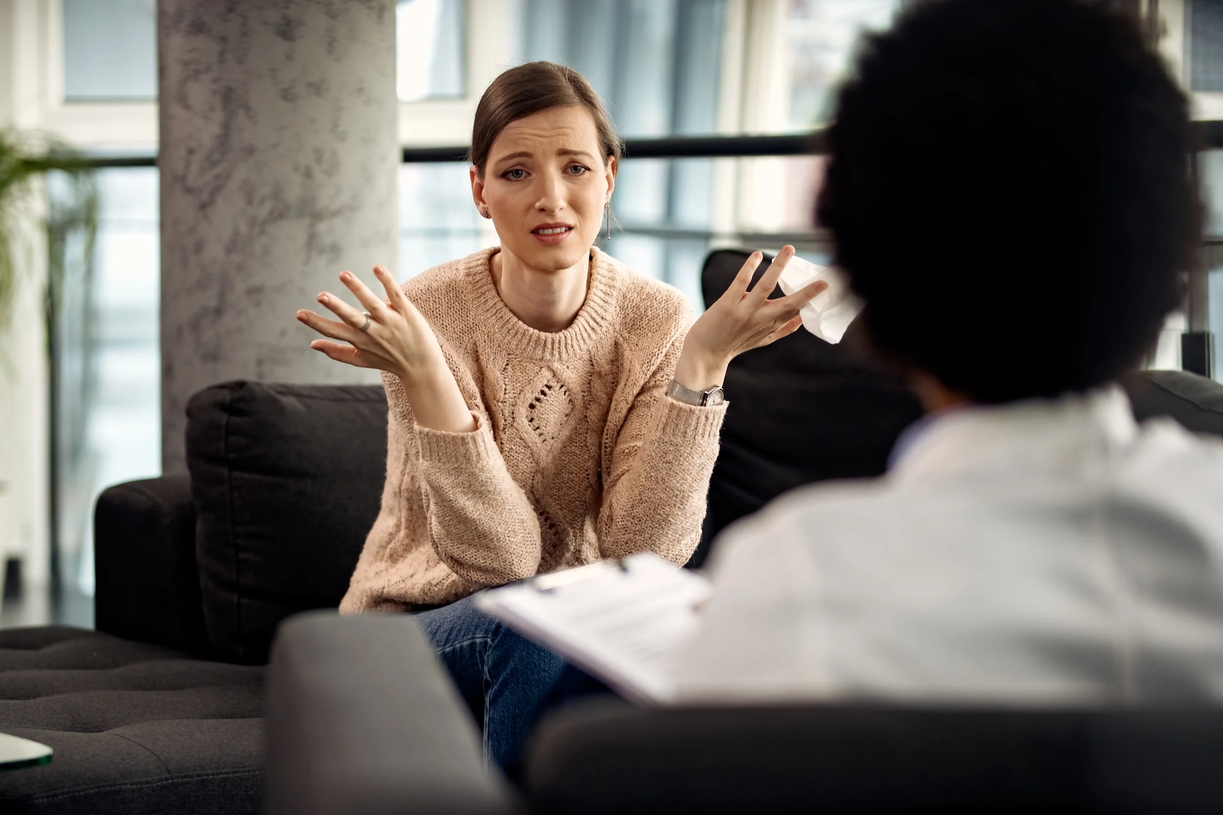 Individual feeling disconnected in relationships due to depression symptoms.
