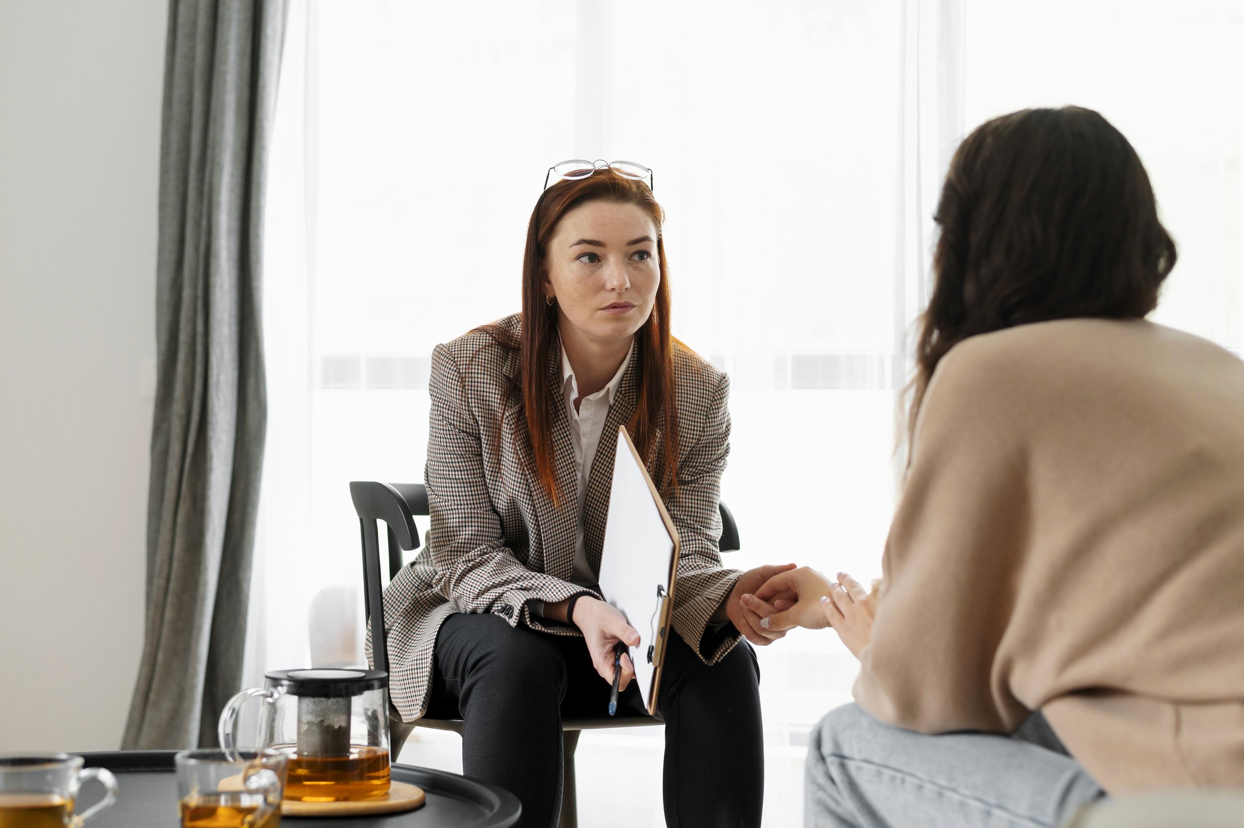 Individual feeling supported and understood during mental health counseling.