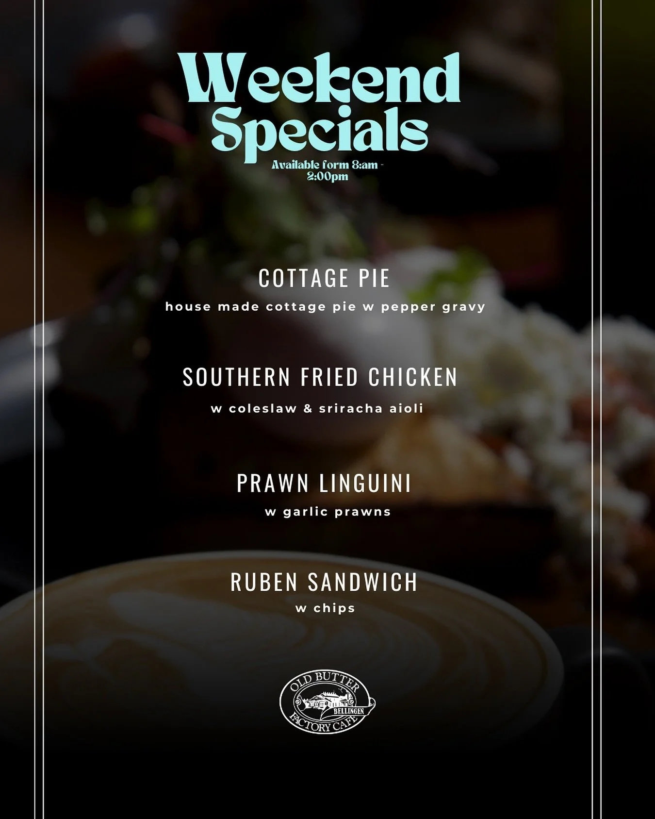 4 more reasons to come see us this weekend. 🫶
Weekends specials available from 8am - 2:00pm.

#happyfriYay #oldbutterfactorycafe