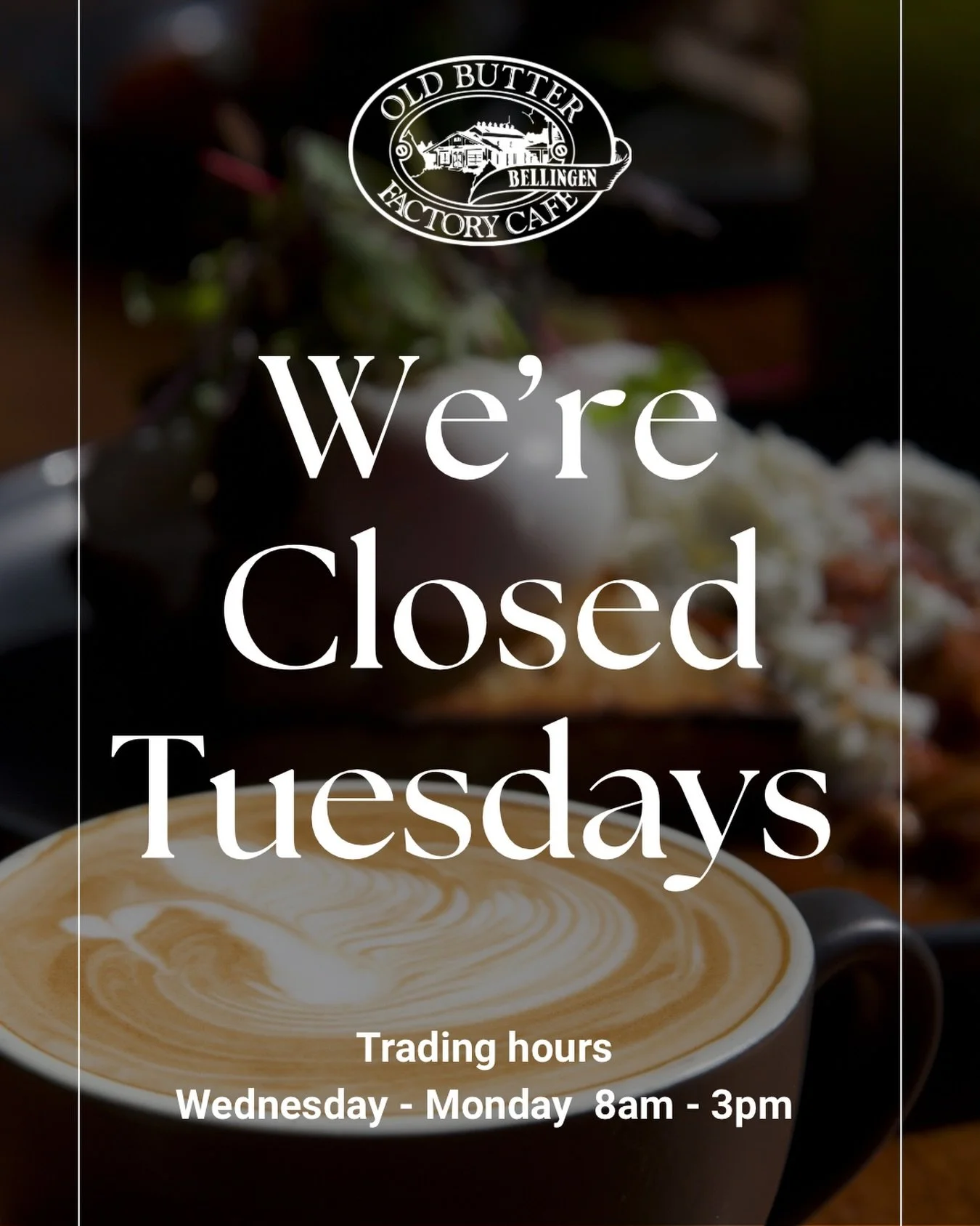 As things quiet down, we&rsquo;ll be hitting pause every Tuesday until further notice. ☕️

#oldbutterfactorycafe #bellingen