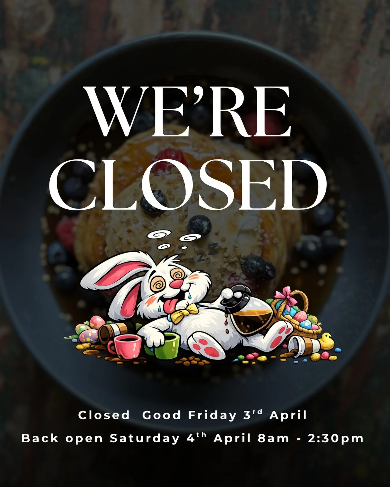 We&rsquo;re hitting snooze tomorrow. 

The Old Butter Factory Cafe will be closed tomorrow for Good Friday, but don&rsquo;t worry we&rsquo;re back doing our thing Saturday morning.

Eat too much chocolate, and have a cracking Easter 🐣

See you Satur