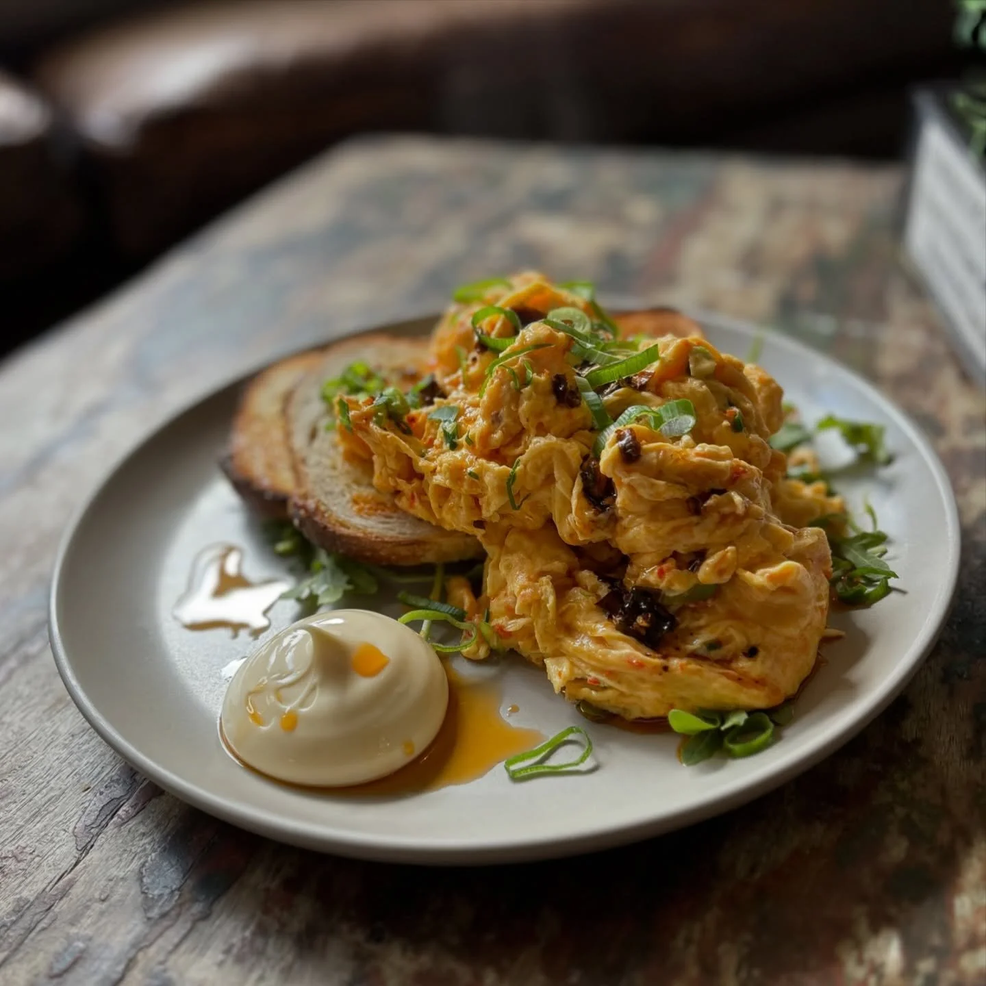 May the 4th be with you&hellip; and your breakfast decisions.

Chilli, garlic, scrambled eggs stacked on toasted sourdough, finished with kewpie, chilli oil and a hit of rocket.

On the specials board until 11:30am 

Definitely not on the light side 