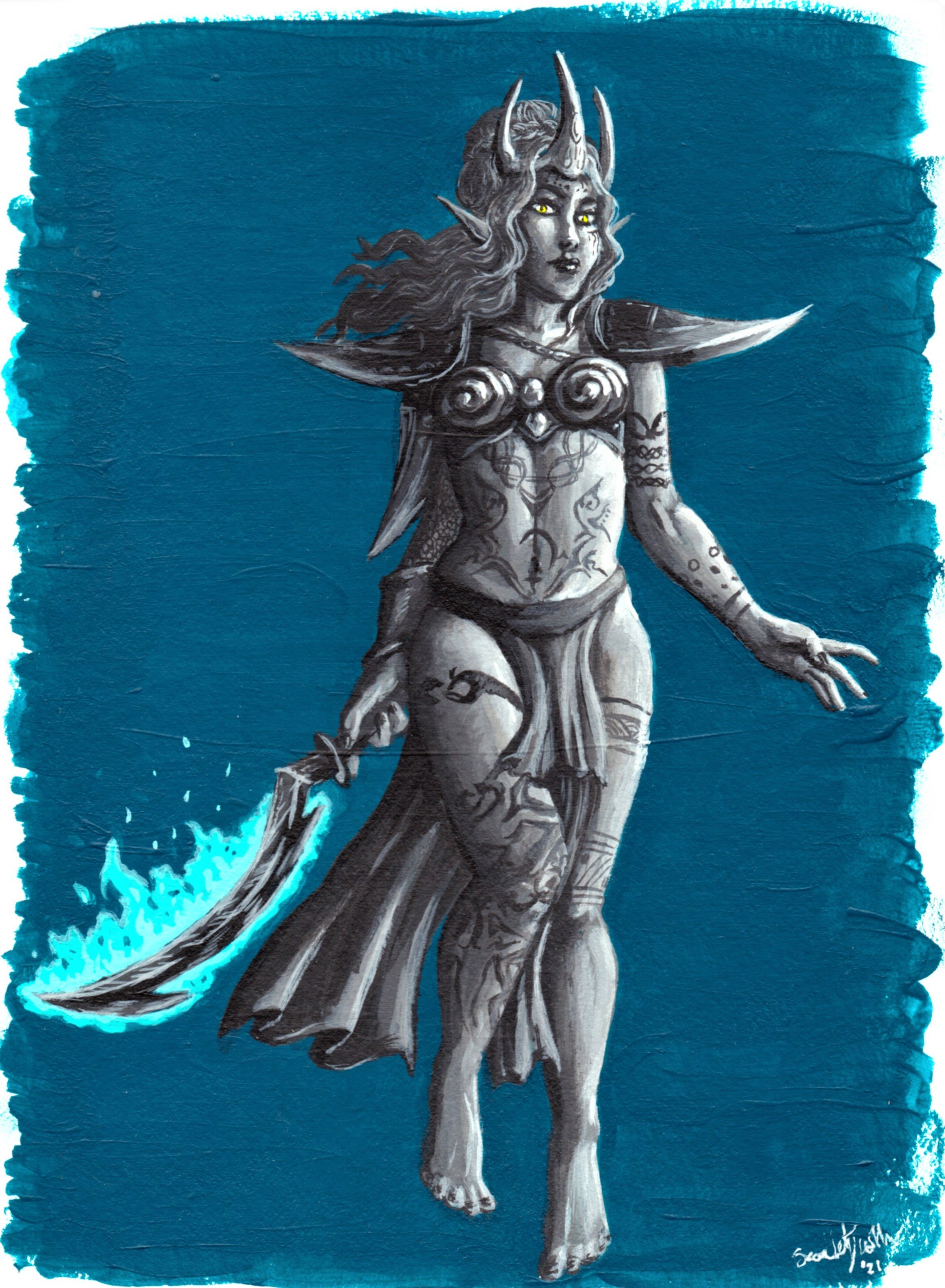 "Almalexia", acrylic gouache on rag. 2021