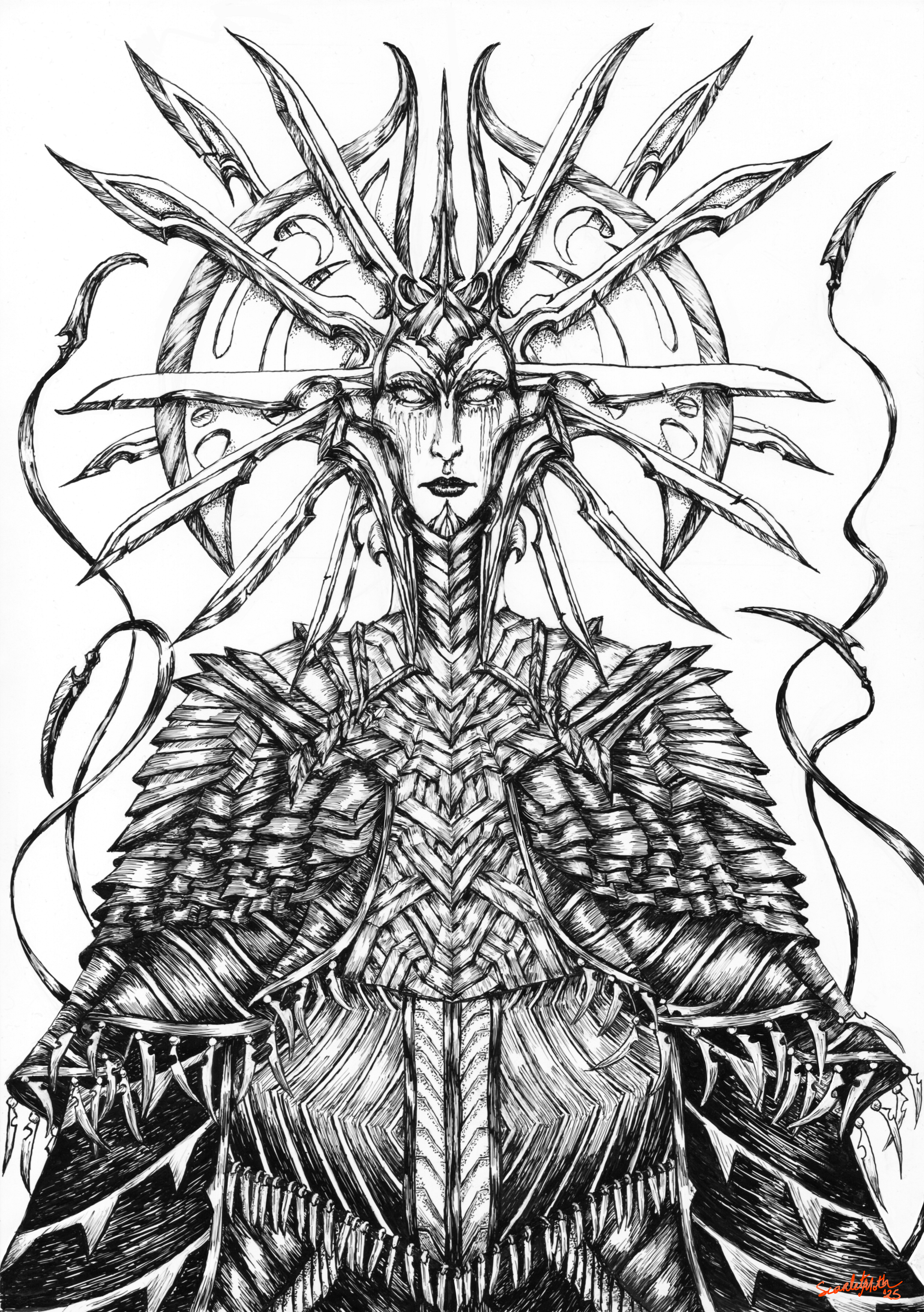 "Our Lady of Pain", ink on paper. 2025