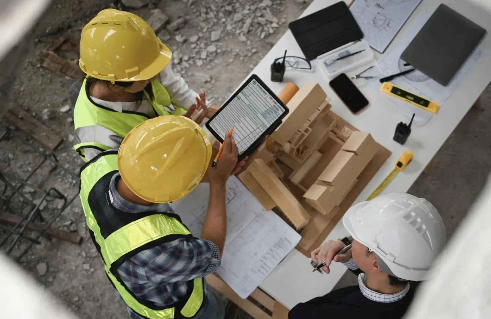 Field team using digital forms on a tablet to replace paper-based quality documentation, improving accuracy and workflow efficiency.