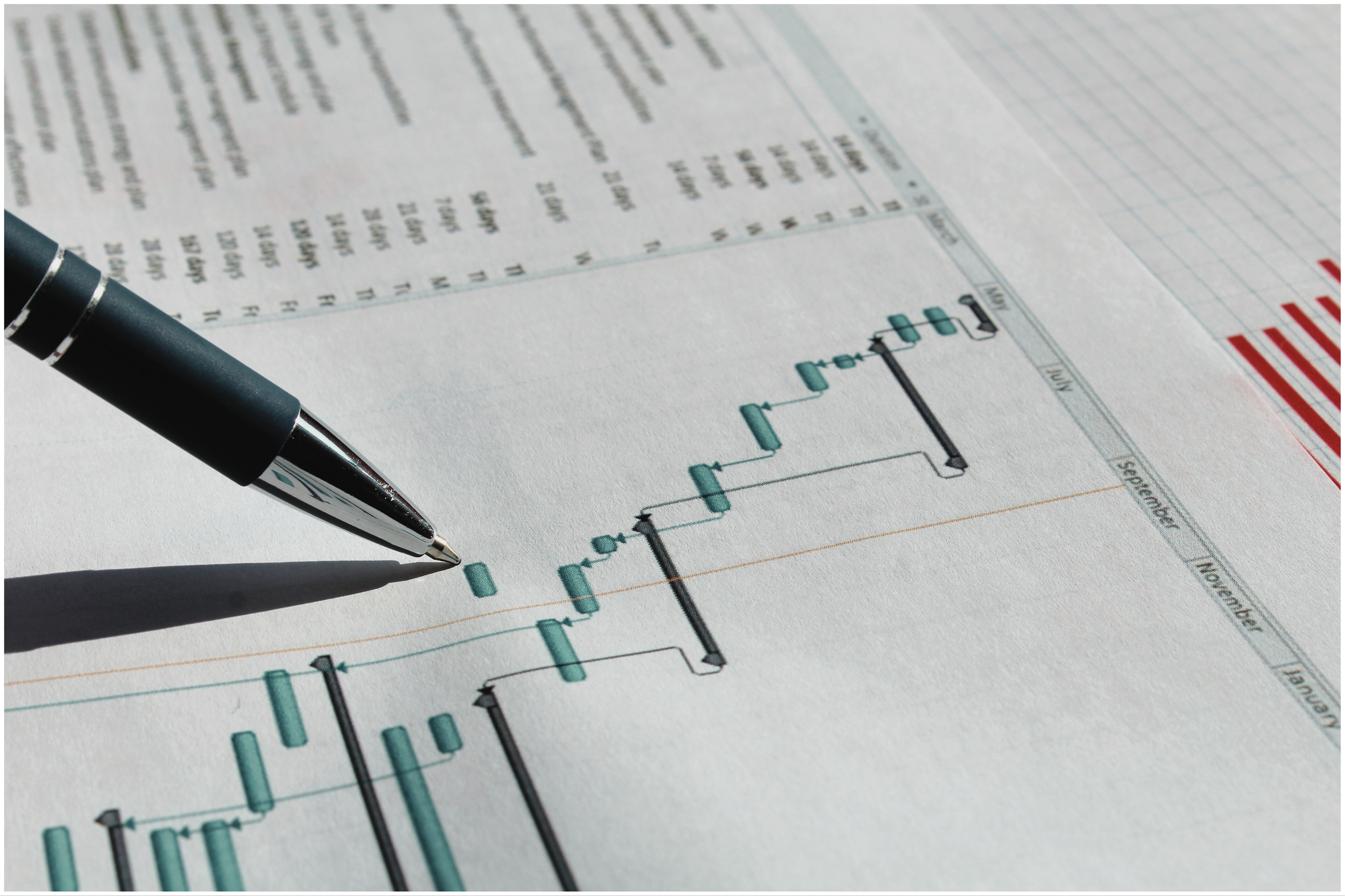 Project schedule and inspection milestones marked on planning documents, representing the importance of integrating quality and inspection planning early in project execution.