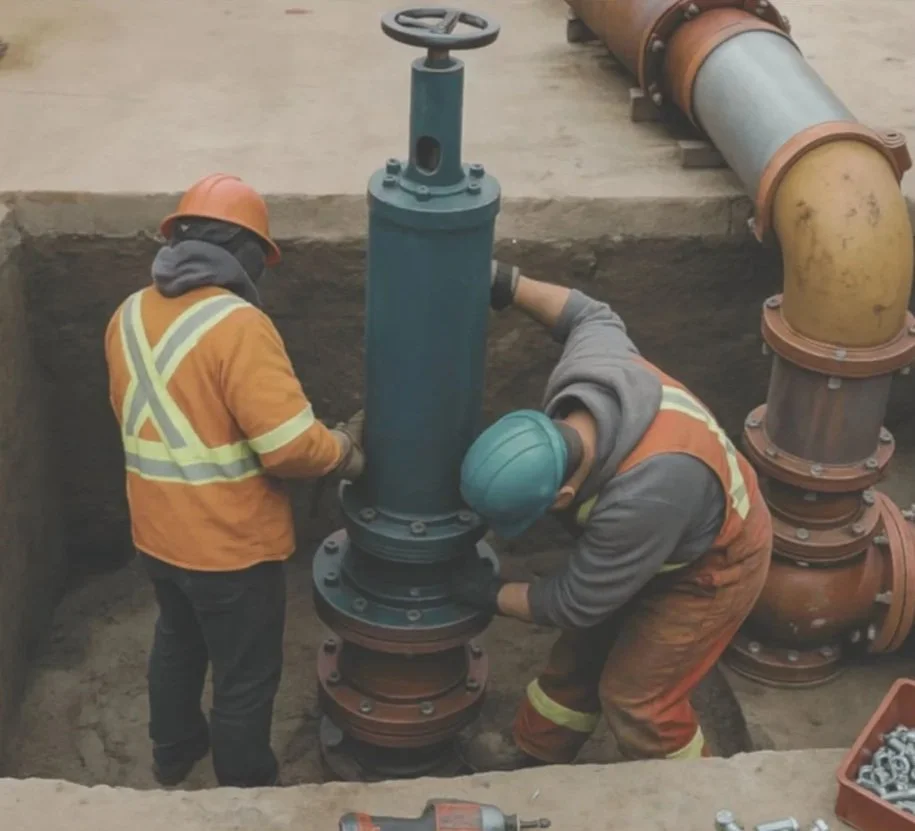 Specialized crew performing hot tap and line intervention work, representing planning and quality control for live pipeline operations.