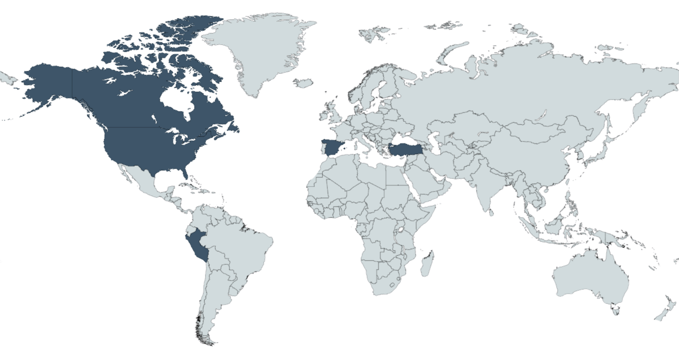 World map highlighting countries where Steelhead Quality Solutions has delivered QA/QC consulting, inspection oversight, and quality system support across Canada and international markets.