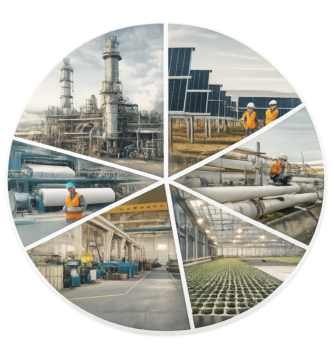 Collage illustrating industries served by Steelhead Quality Solutions, including pipelines, refineries, manufacturing, power generation, and agribusiness.