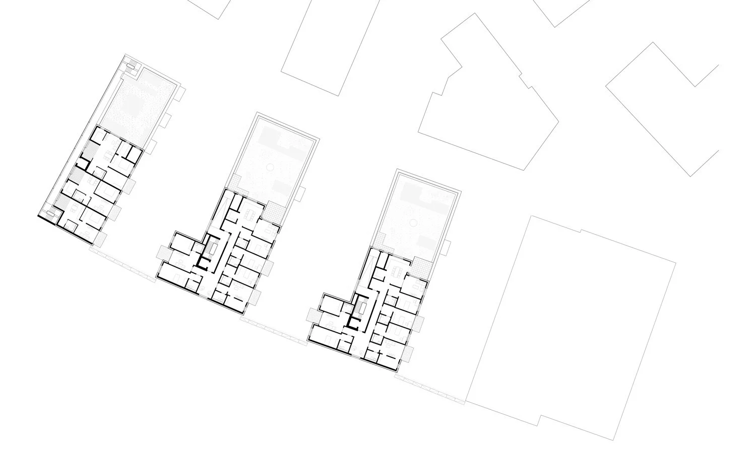 Grundrisszeichnung des Staffelgeschosses mit gemeinschaftlichem Dachgarten des Quartiers am Bürgerhaus in Mainz-Kostheim, geplant von ROSA Wirtz Architektur.