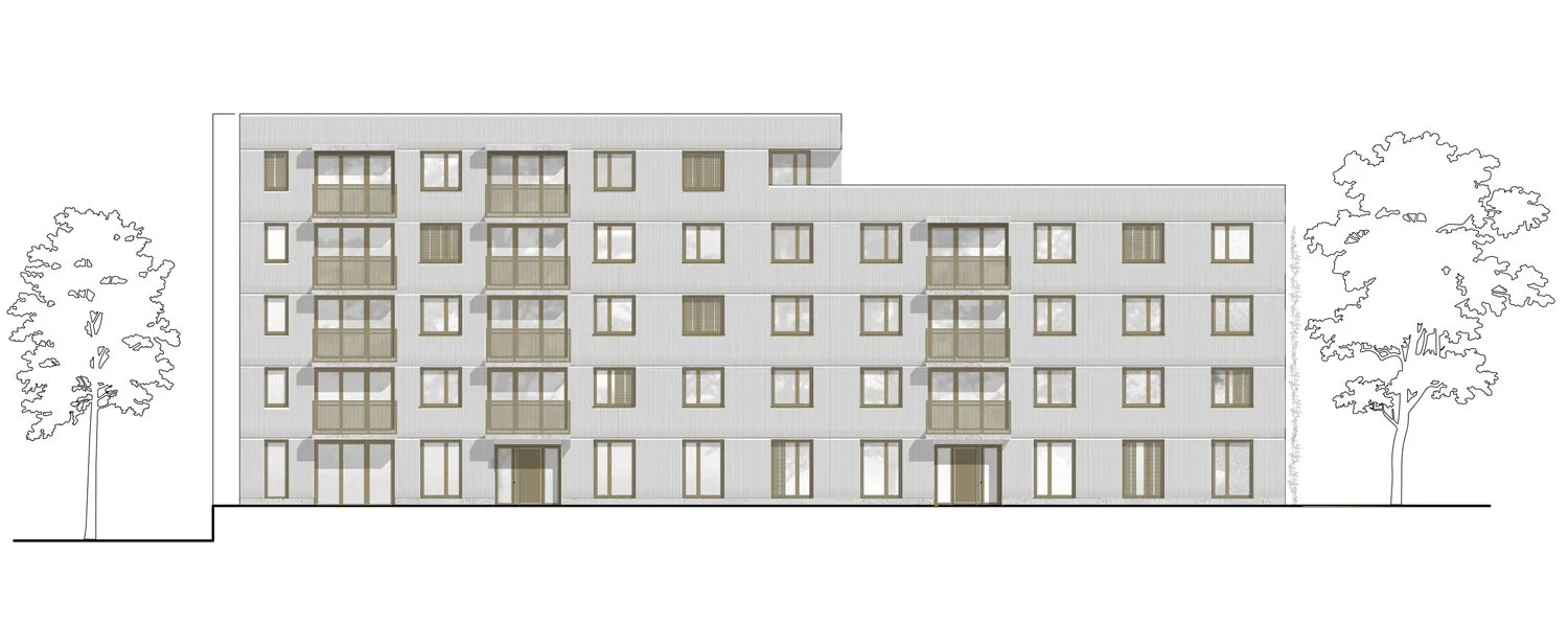 Ansichtszeichnung des Quartiers am Bürgerhaus in Mainz-Kostheim, geplant von ROSA Wirtz Architektur.