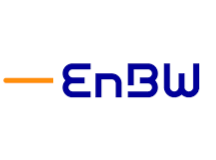 Black background with the EnBW logo in blue and an orange line on the left.