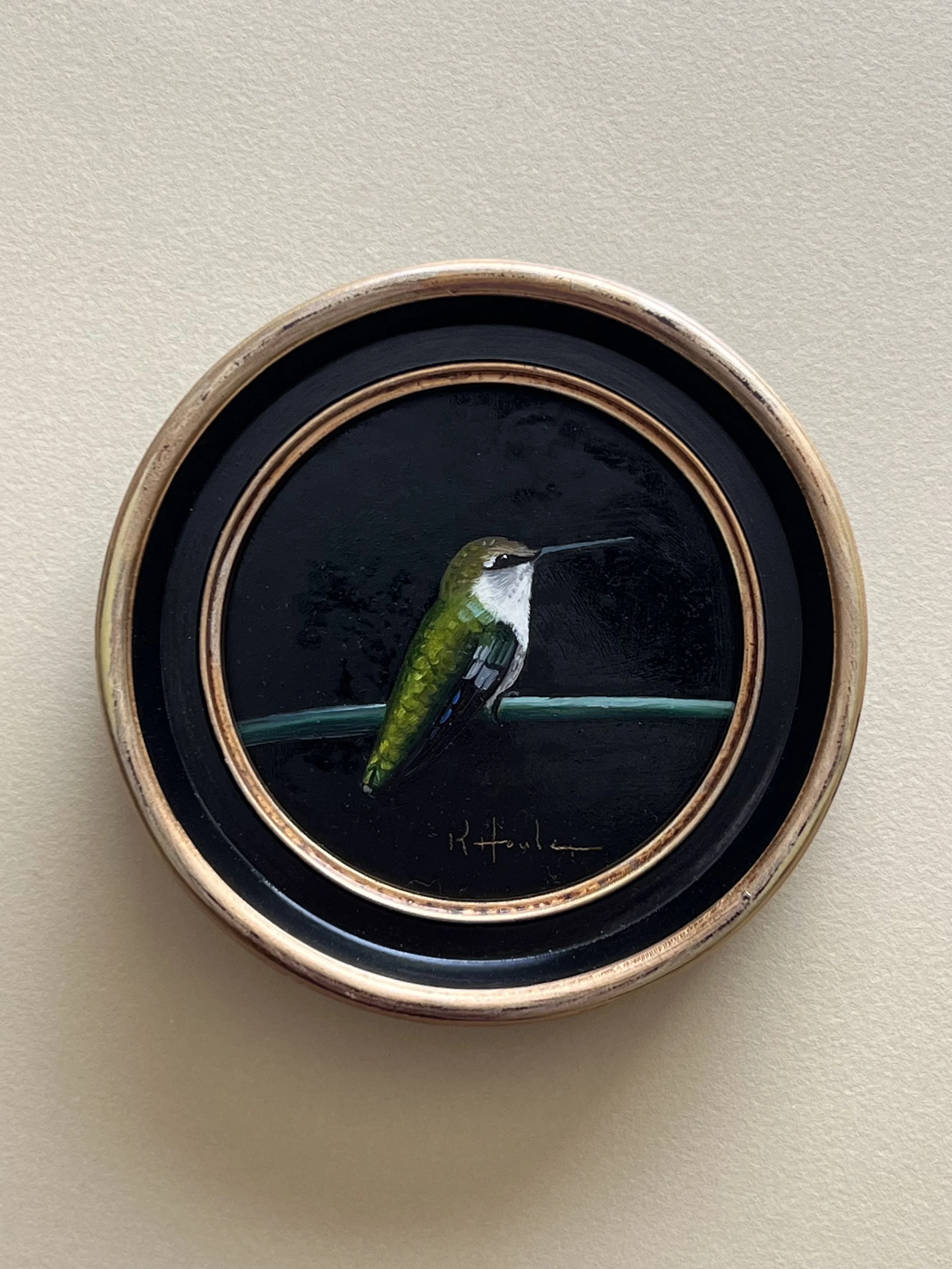 Black-chinned Hummingbird
oil on copper
4-inch diameter
after photo by Ken Howard