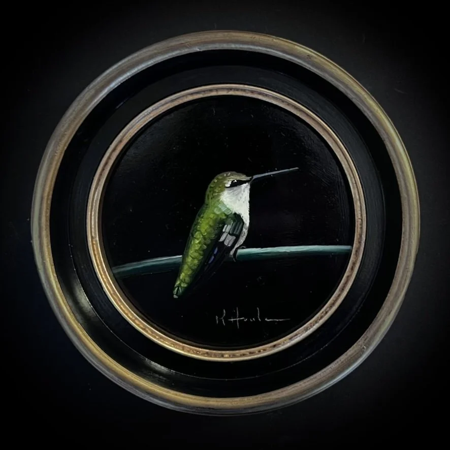 Black-Chinned Hummingbird, 4x4in, Oil on copper, Sold