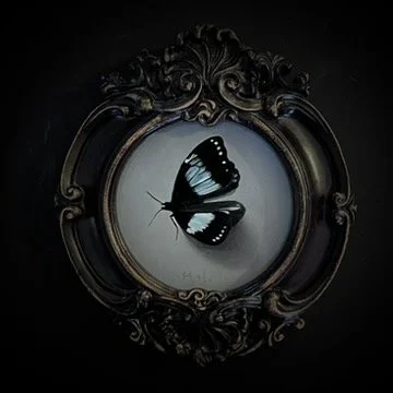 Blue Butterfly, 3x3in, Oil on copper, Sold