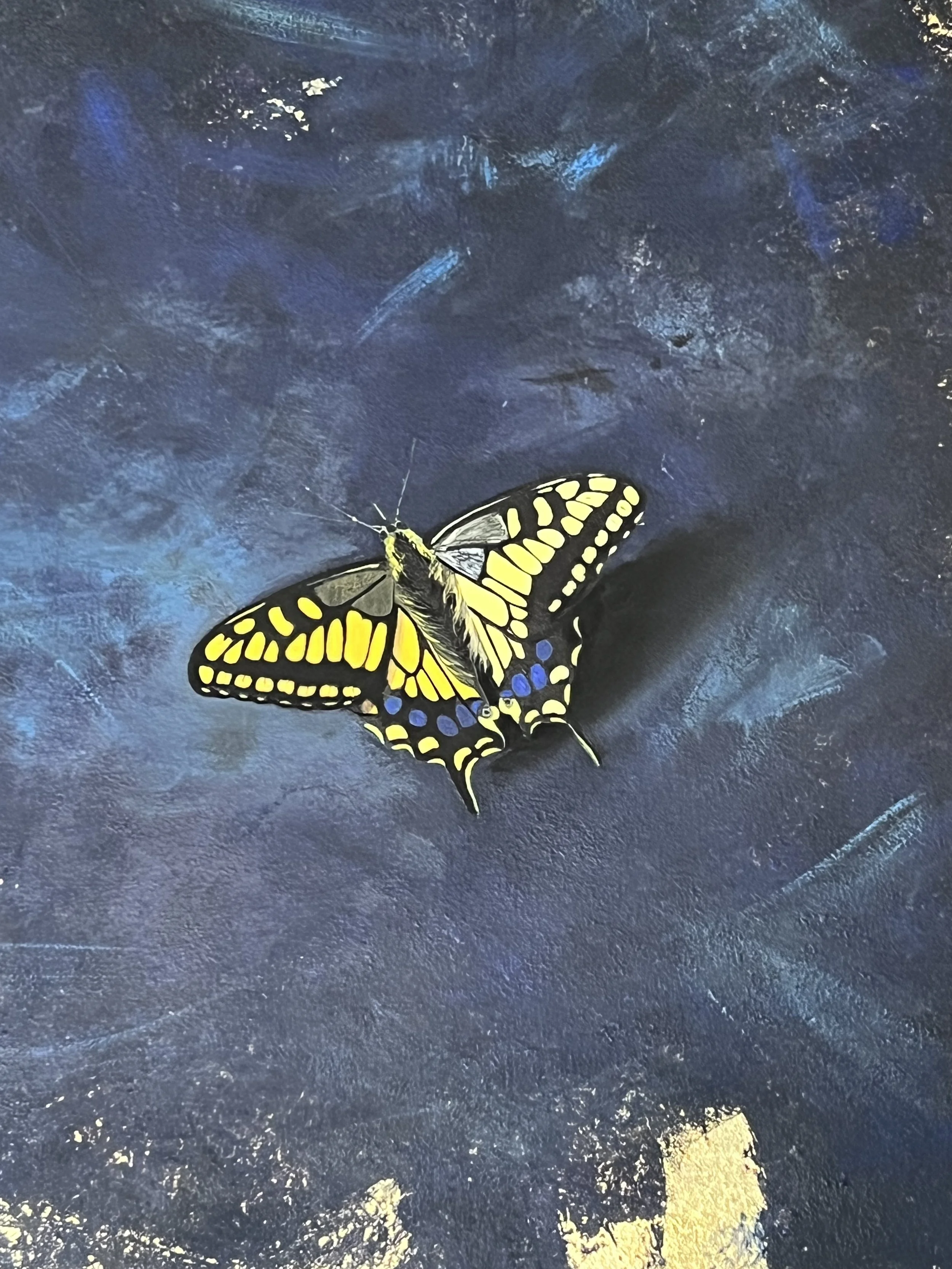 "Yellow Swallowtail on a Field of Blue and Gold"