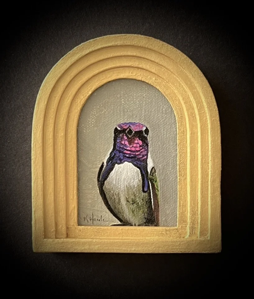 Costa's Hummingbird, 2x3in, Oil on linen, Sold