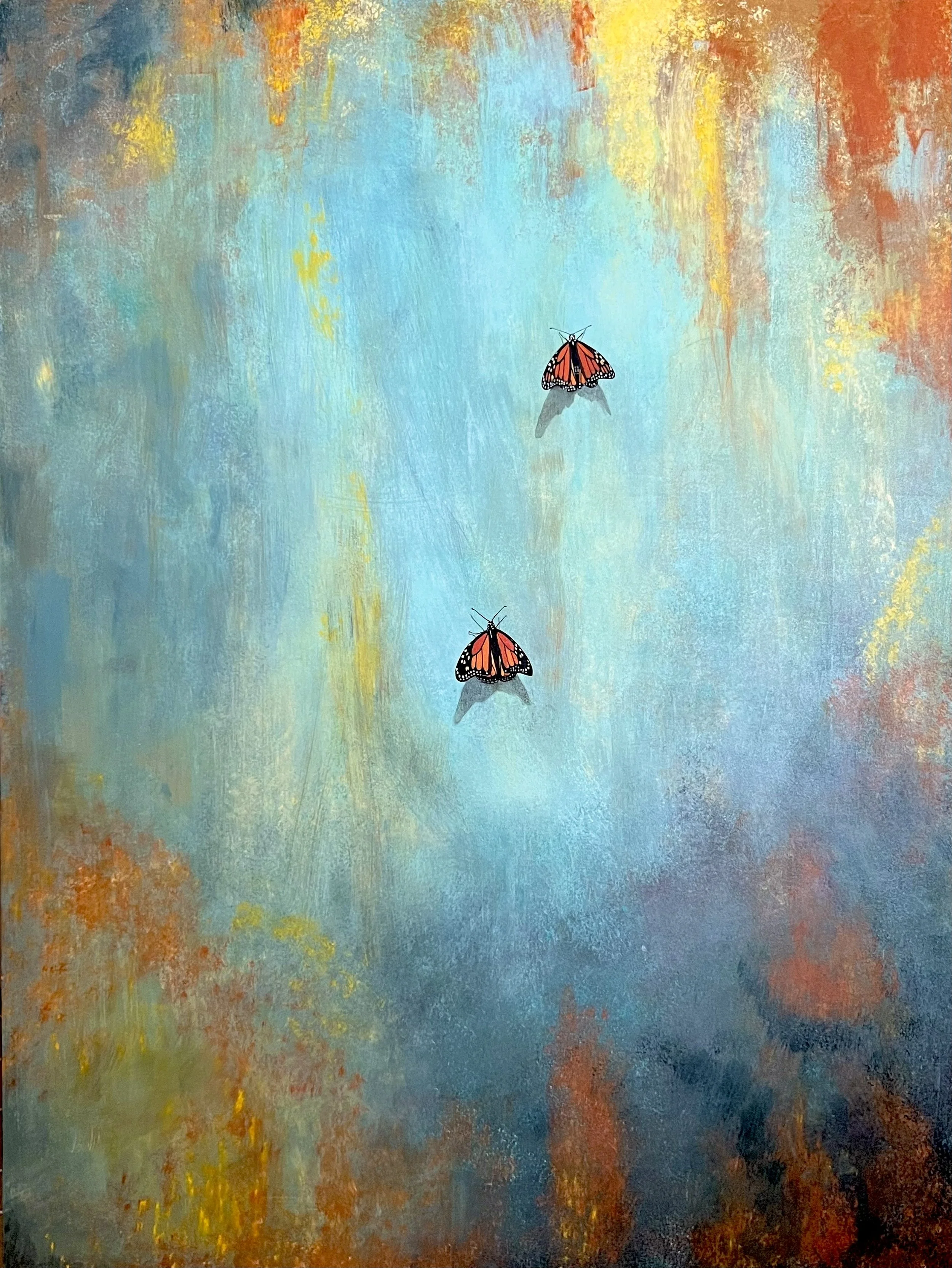 "Monarchs on Blue Rust" | Acrylic and oil on birch panel | 48 ⨉ 36 ⨉ 2 inches