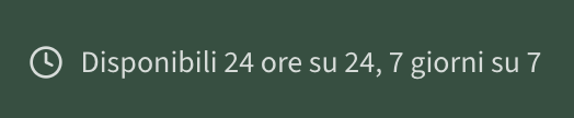 Testo verde scuro con orologio che indica disponibilità 24 ore su 24, 7 giorni su 7