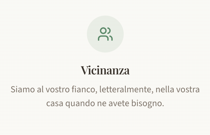 Schermata delle impostazioni di vicinanza, con un'icona di due persone e testo che descrive l'essere vicini come stare accanto, letteralmente, nella propria casa quando necessario.