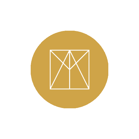 A diagram of a square with diagonals and lines intersecting, enclosed in a gold circle on a black background. The logo of one of Allium Marketing's restaurant content clients.