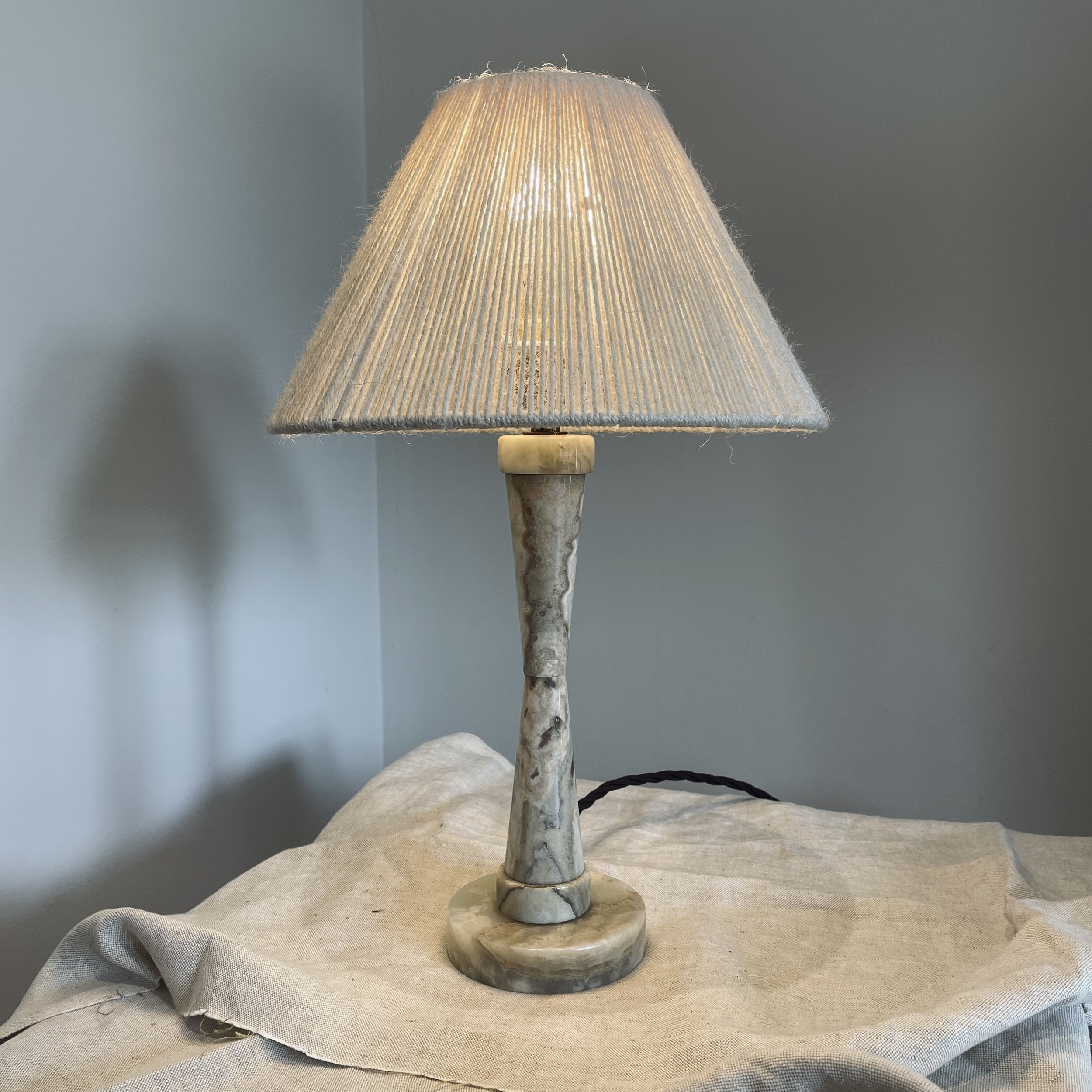 Conical green onyx table lamp