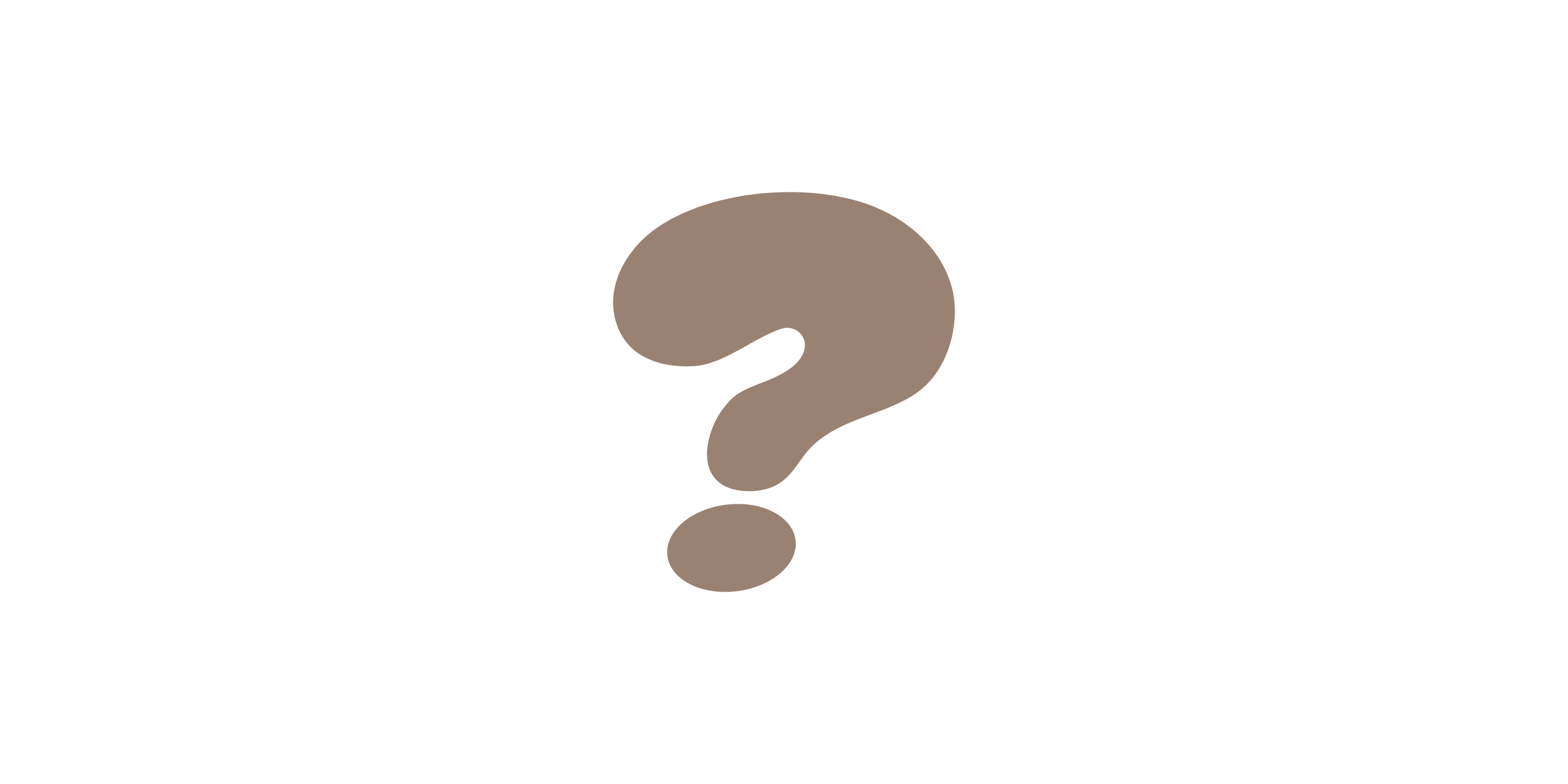 A large brown question mark centered on a white background.