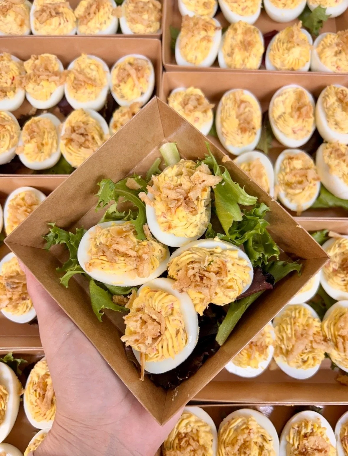 Deviled eggs in small box