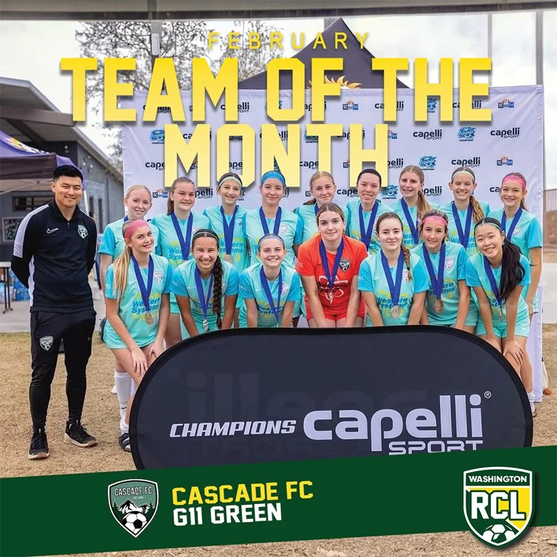 Congratulations to our February Team of the Month, Cascade FC G11 Green ⚽🙌

 #rclwashington #rclsoccer #RCL #soccer #washingtonsoccer #washingtonyouthsoccer #teamofthemonth #soccerlife #girlssoccer