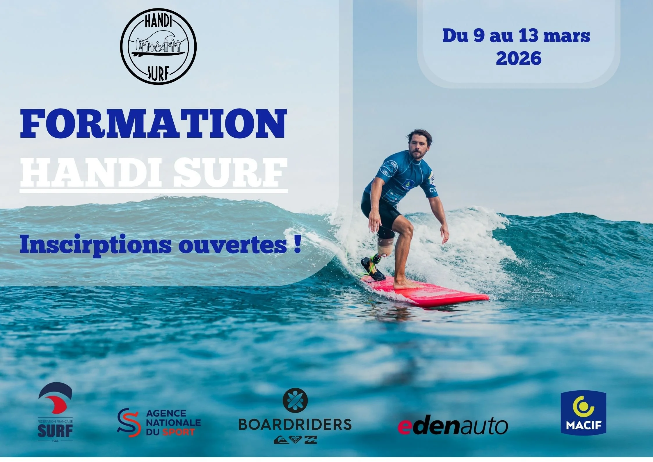 Les inscriptions pour la formation Handi Surf 2026 sont ouvertes !