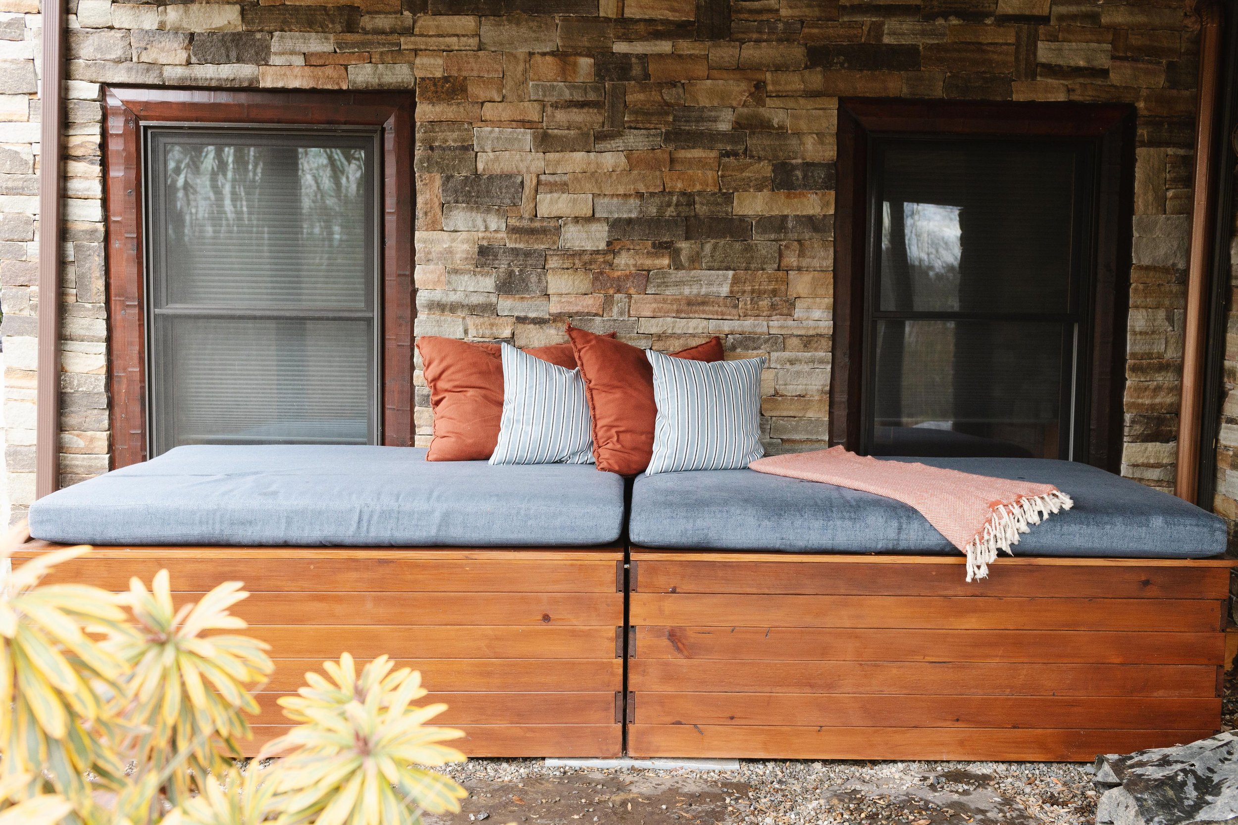 Solid wood pool furniture with storage and upholstery 