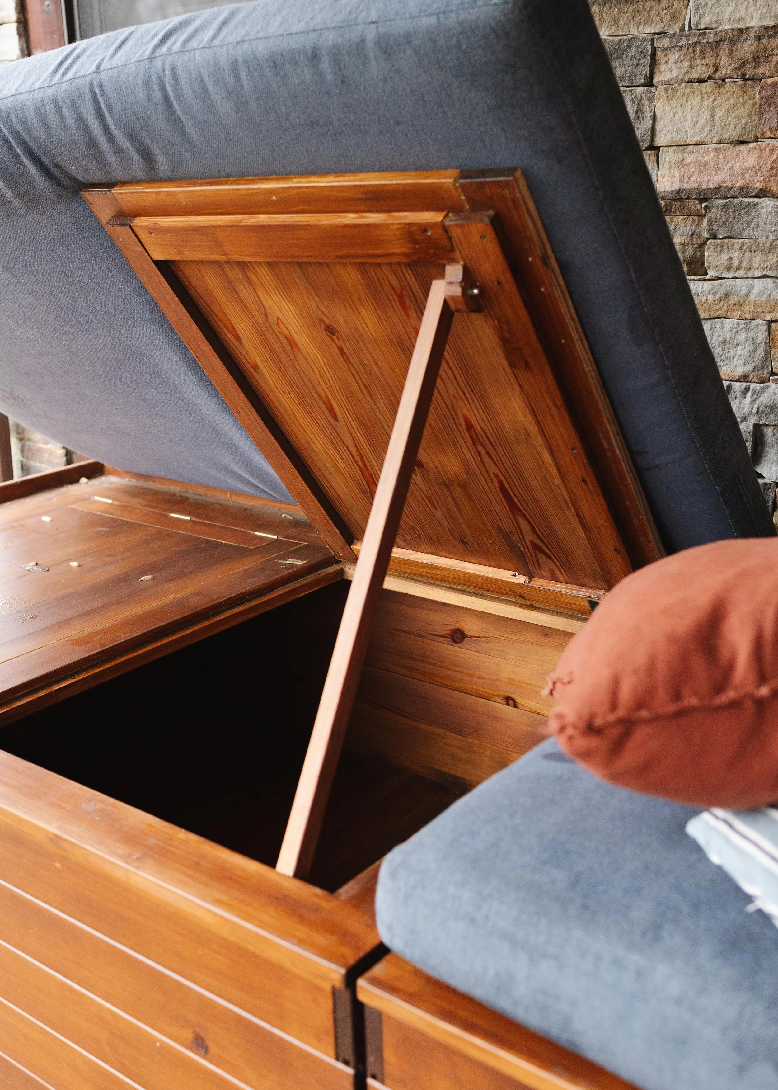 Solid wood pool furniture with storage and upholstery 