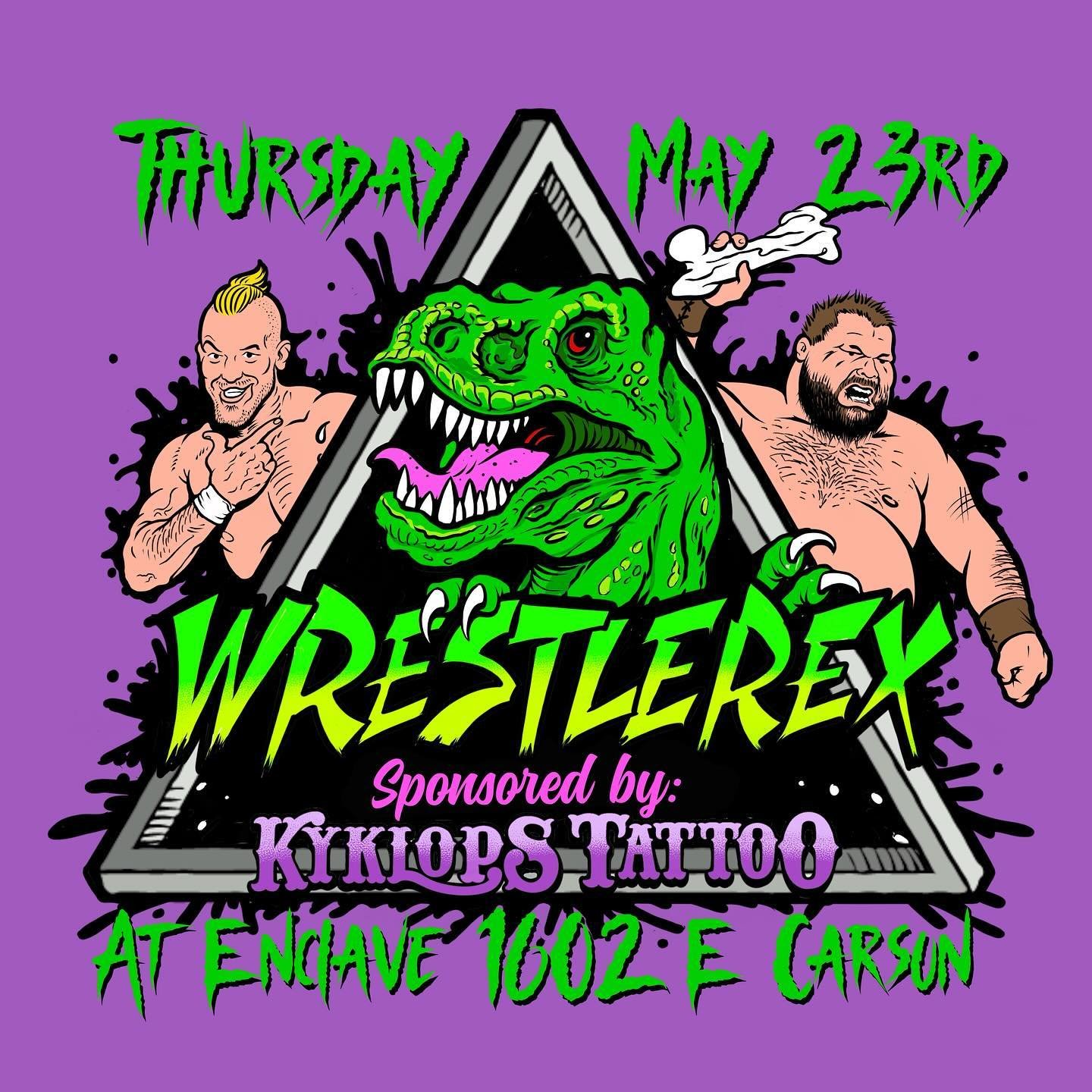 Thursday Night! Folks, if you&rsquo;ve never been to a Wrestlerex event, you gotta come see what all the excitement is about!  Muscle, Athleticism,  Passion, Drama, plus Sam told us that if they sell enough tickets, the crew is gonna get matching T-R
