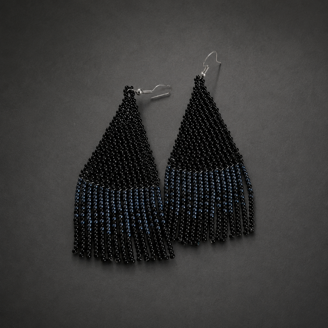 Black Beaded Fringe Earrings