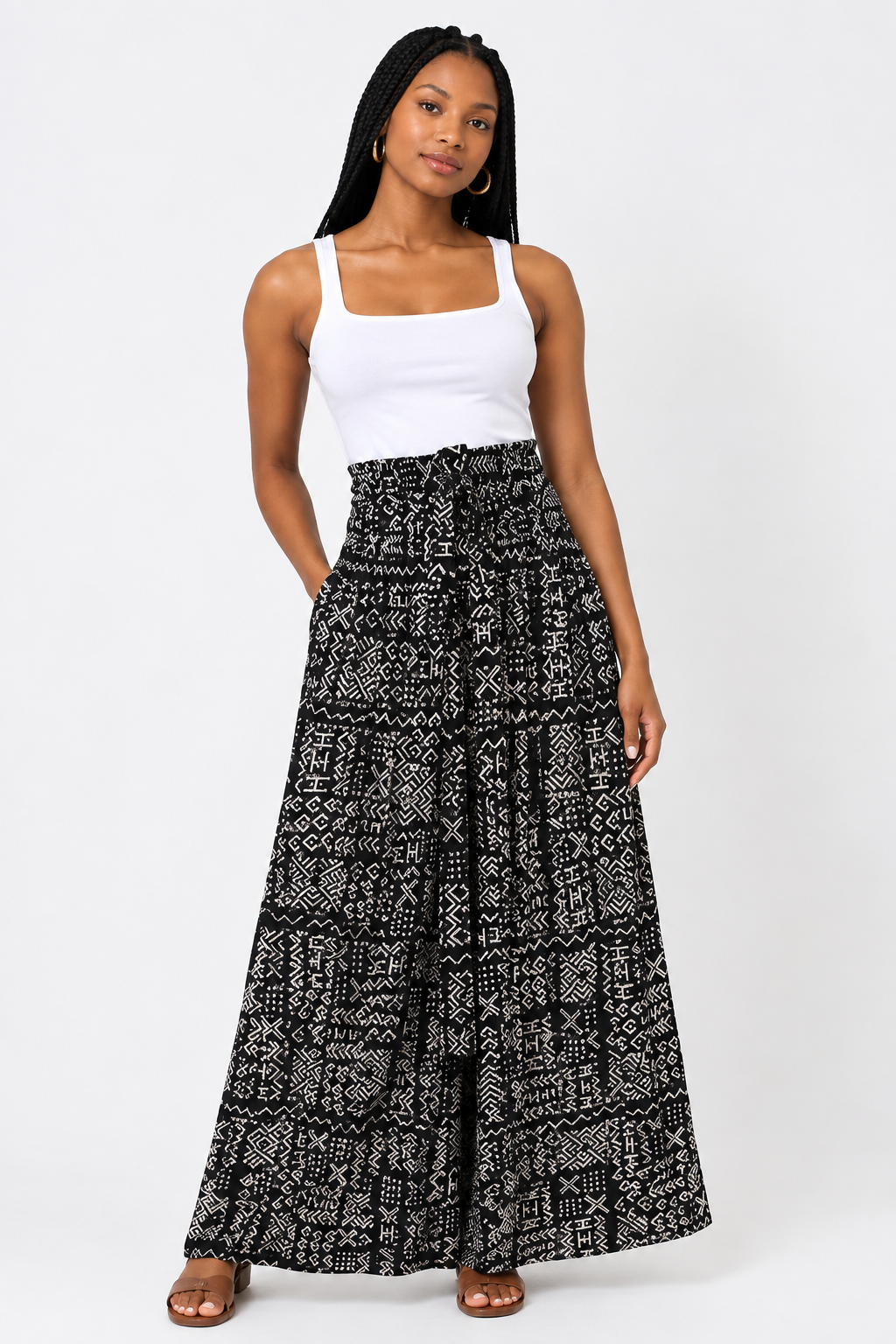 Black & White African Print Maxi Skirt
