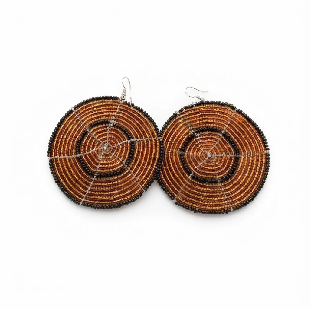 Gold & Black Beaded Disc Earrings