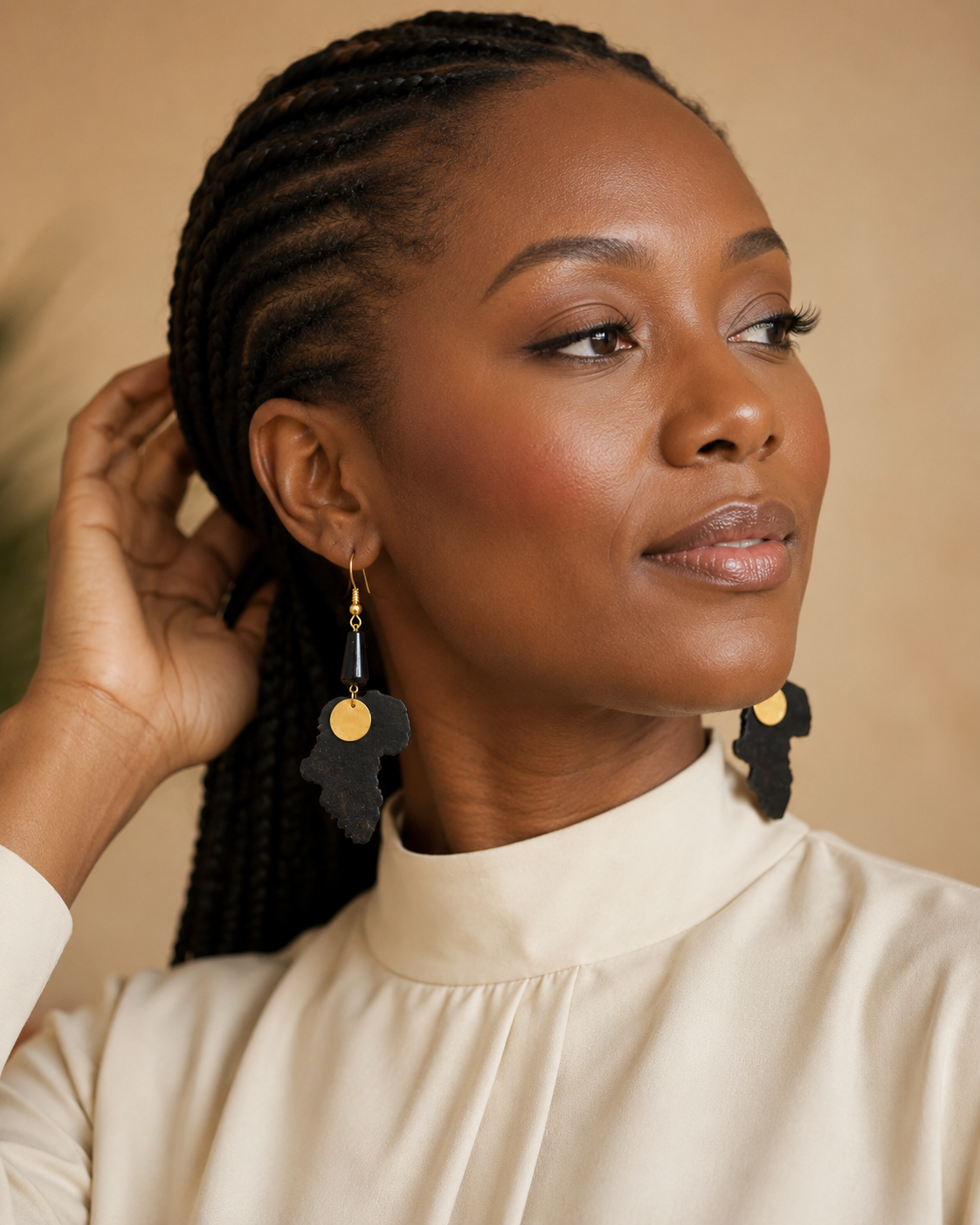 Handmade African Wood & Brass Earrings model.png