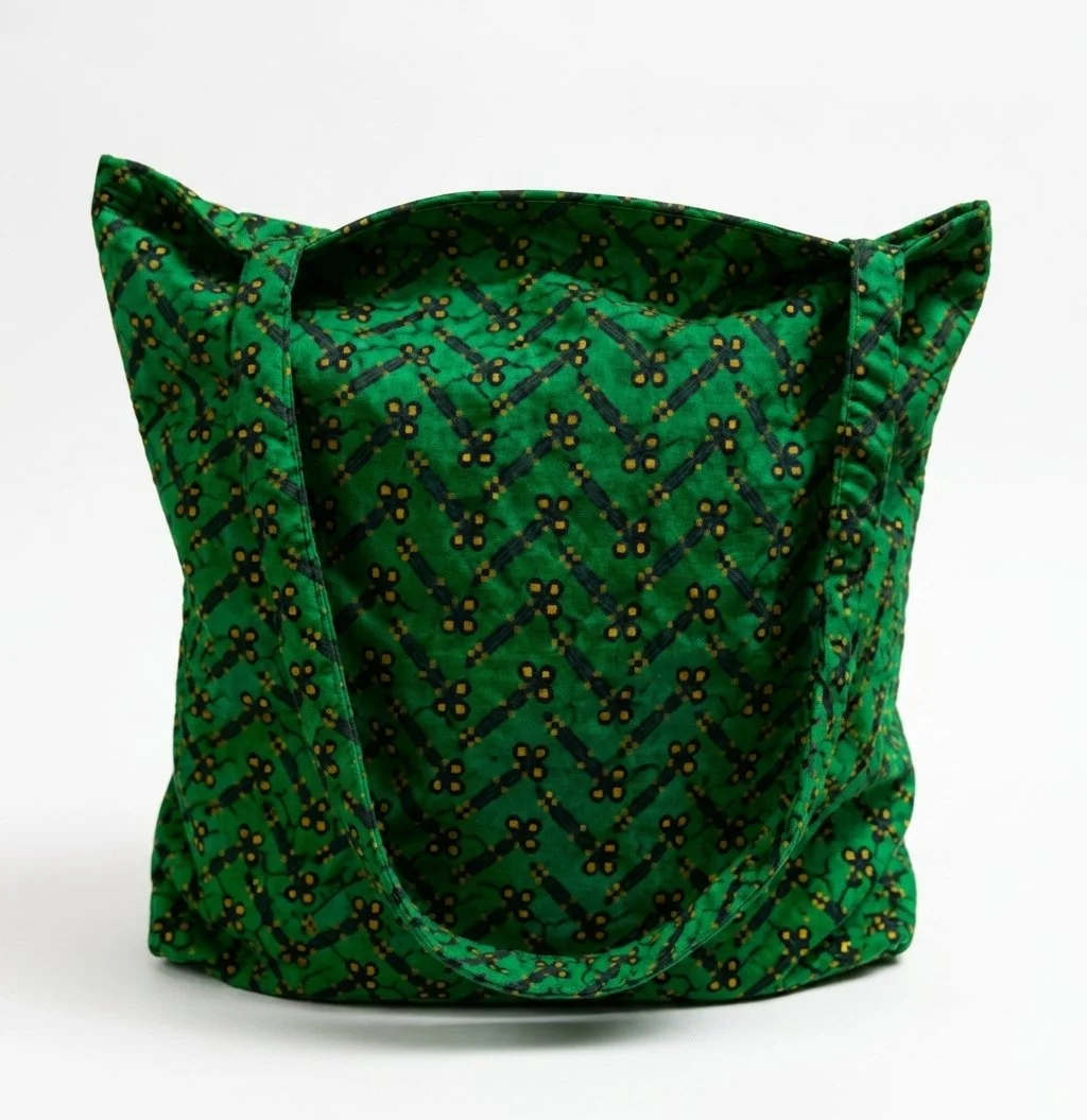 African Print Everyday Tote (Emerald Chevron)
