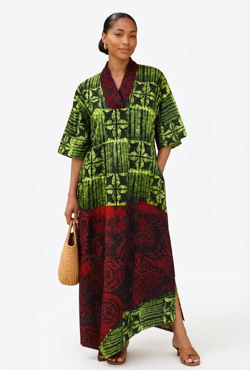 Blue & Rust Abstract Maxi Dress