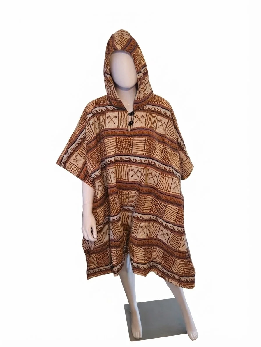 Earth-Tone African Print Hooded Poncho