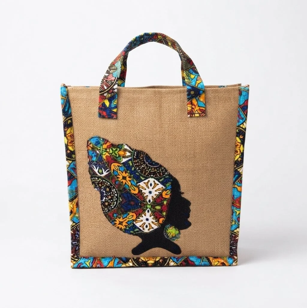African Print Jute Tote Bag