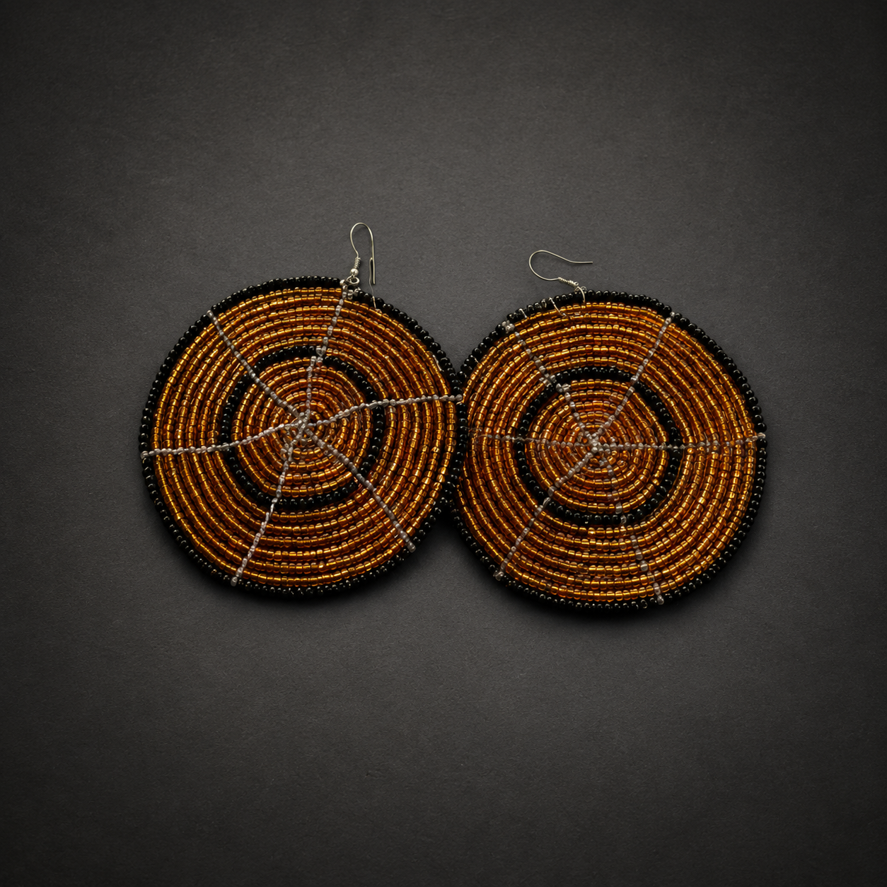 Gold & Black Beaded Disc Earrings.png