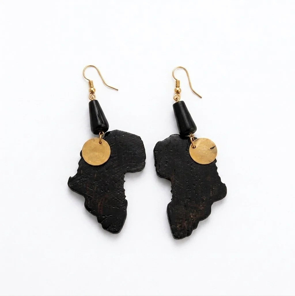 Handmade African Wood & Brass Earrings