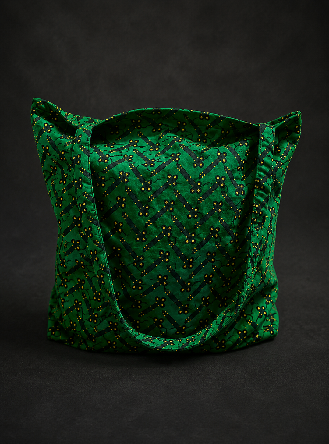 African Print Everyday Tote (Emerald Chevron)