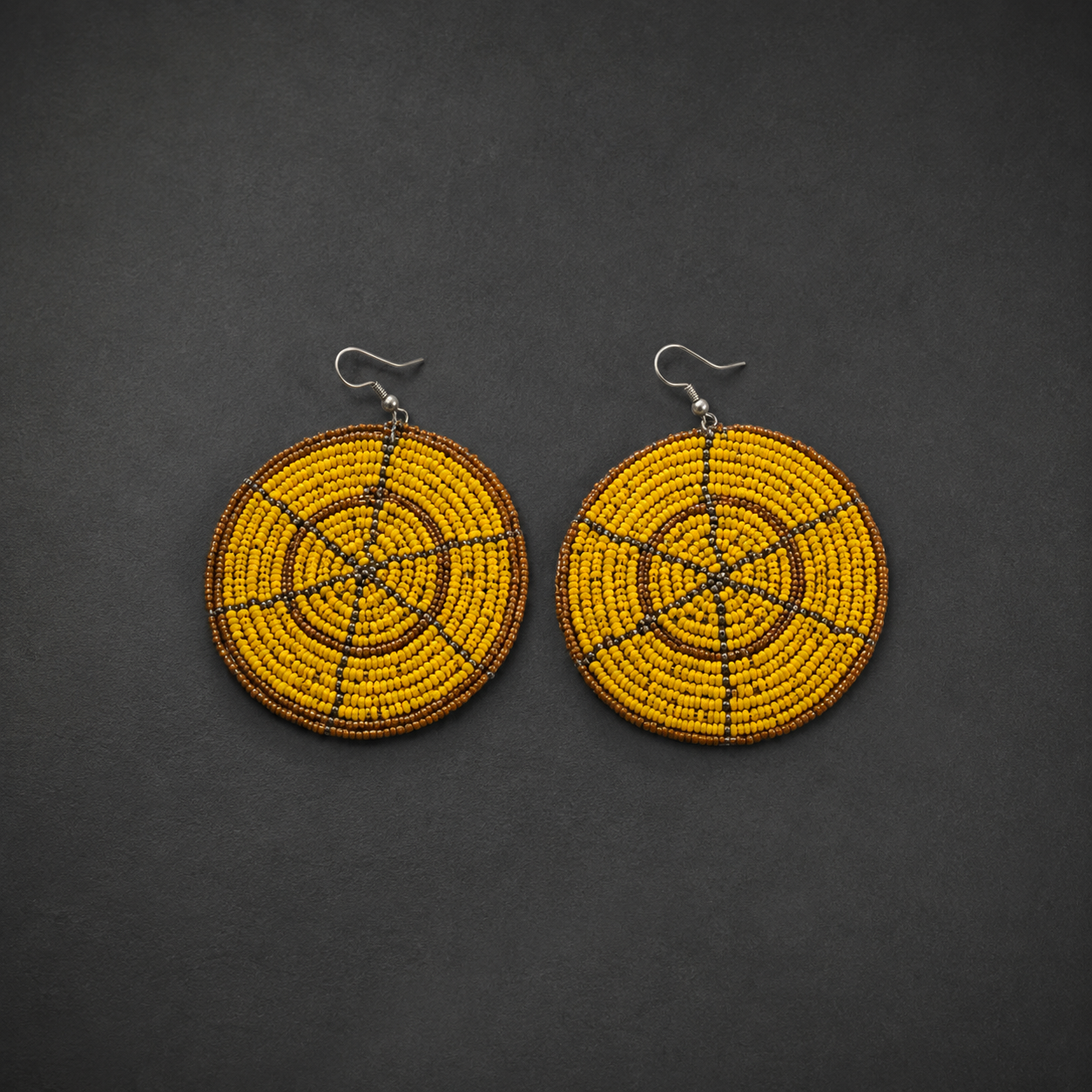 Yellow Beaded Disc Earrings