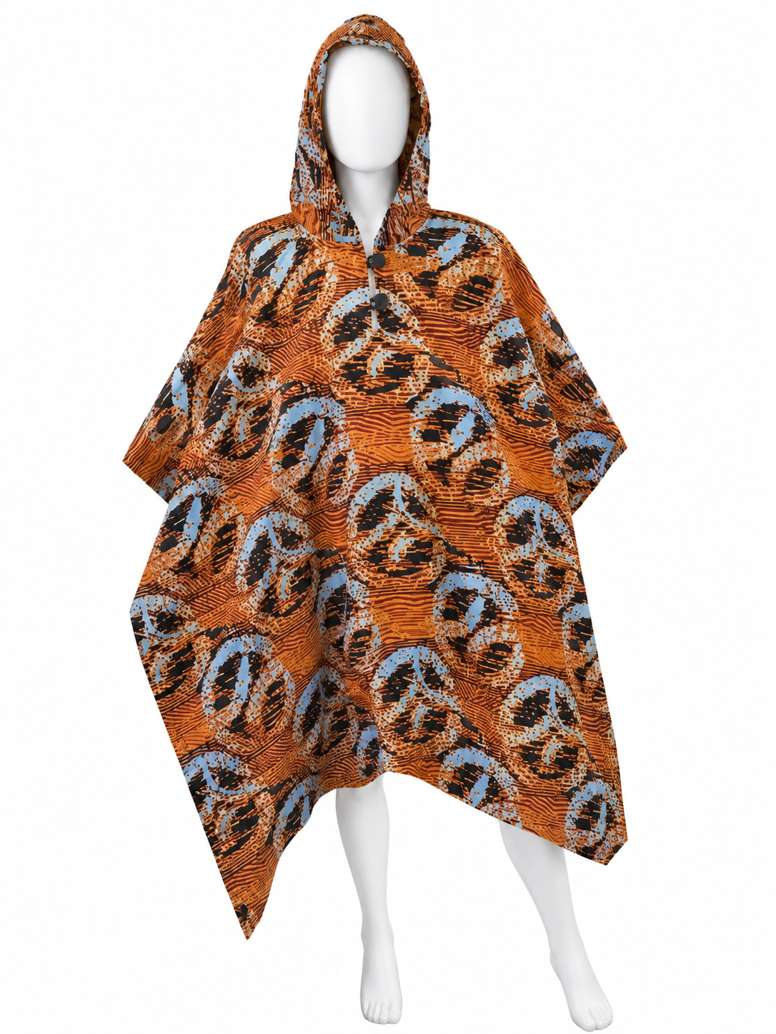 Red & Black African Print Hooded Poncho