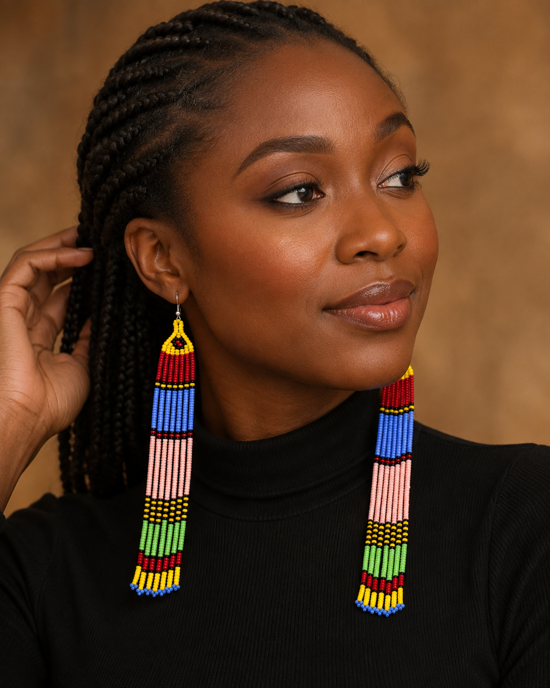 Colourful Beaded Fringe Earrings model.png
