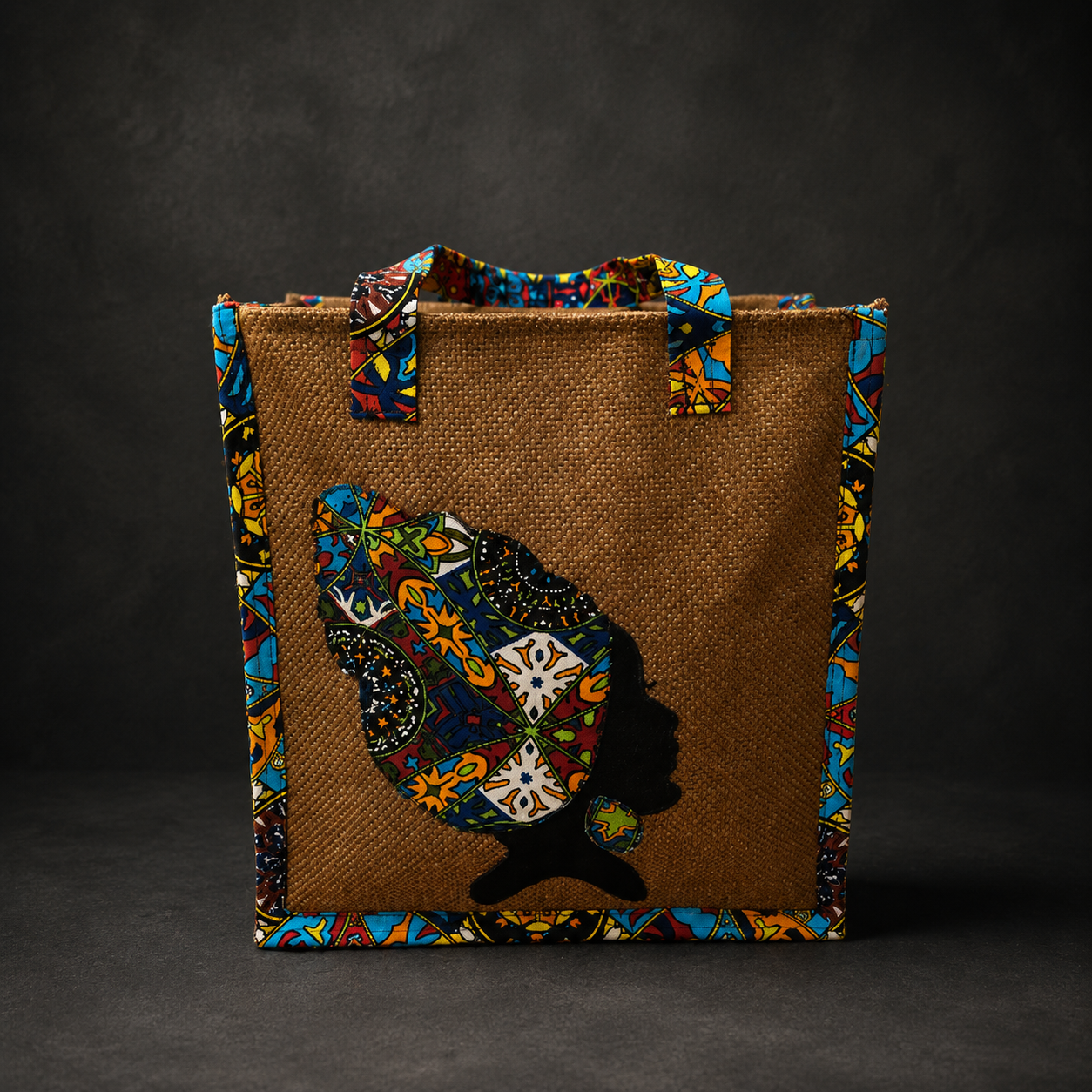 African Print Jute Tote Bag