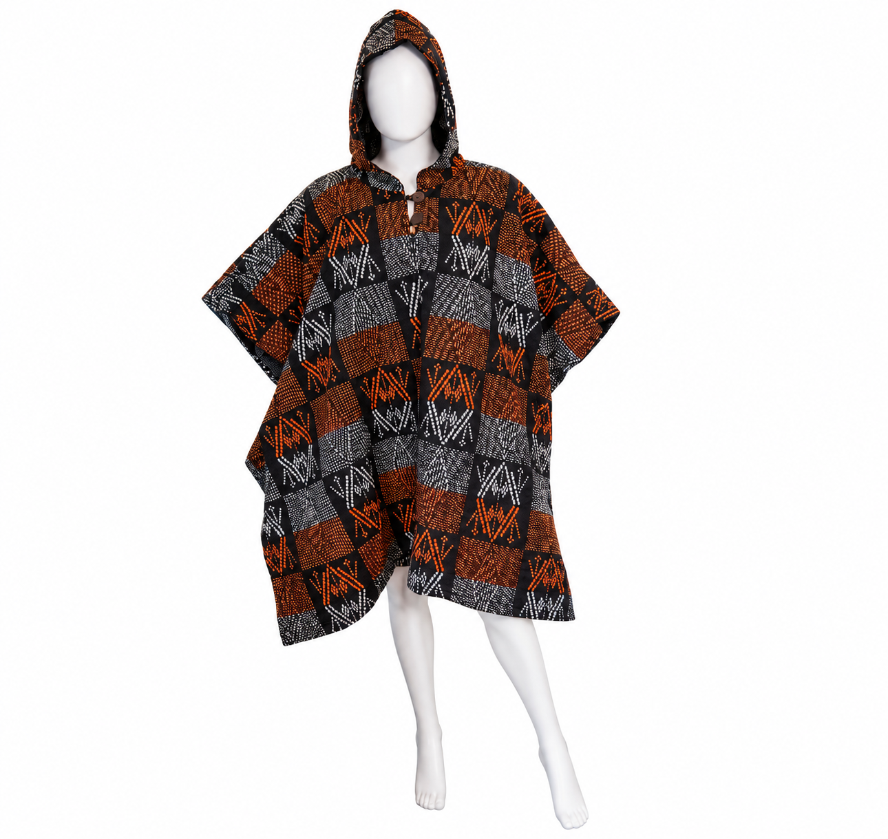 Red & Black African Print Hooded Poncho
